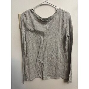 Loft Womens Gray Space Dye Speckled Knit Long Sleeve Scoop Neck Top Size M